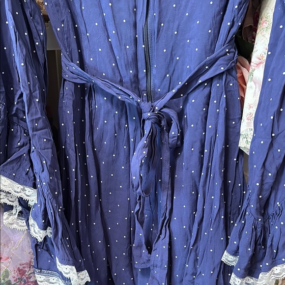 Navy Blue Dress with White Polka Dots and Lace Trim - ModCloth - Picture 5 of 5